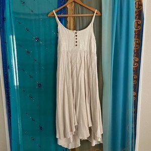Free People Boho Layered Tank Midi Dress Button Front Cream Cotton Women's M